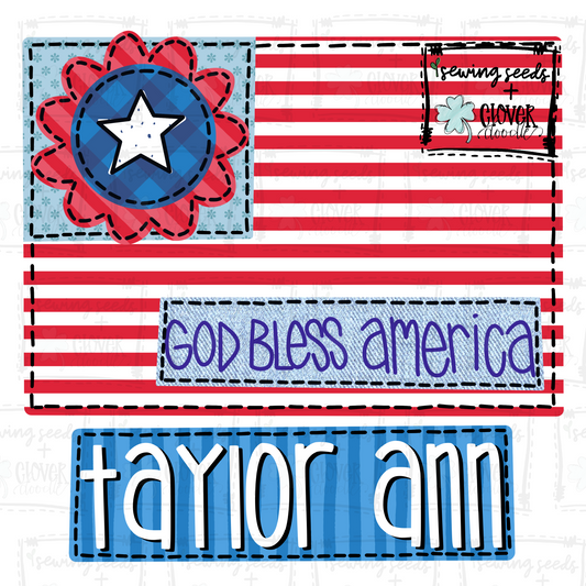 {Patriotic God Bless America Flag With Nameplate} SS+CD