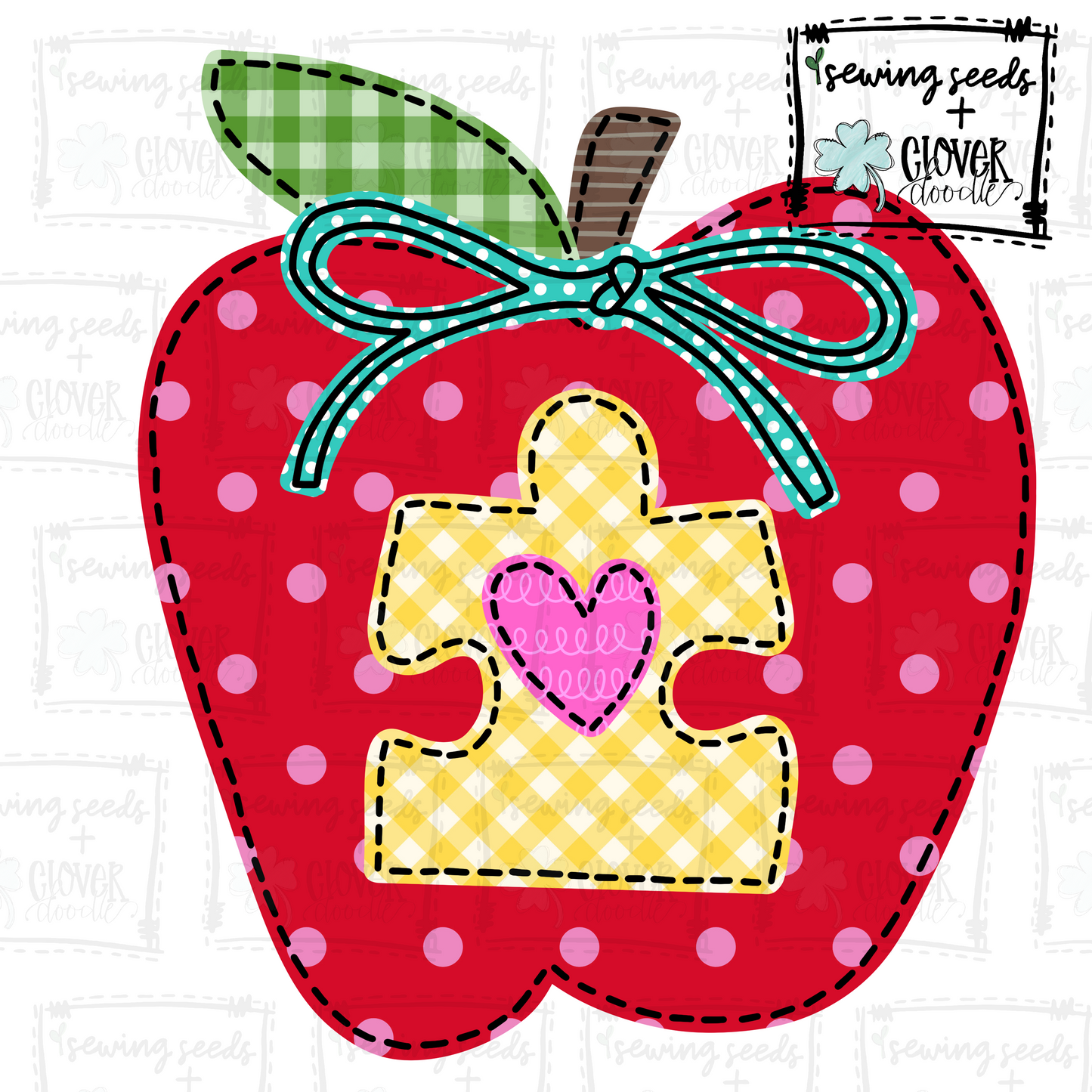 {School Apple With Puzzle Piece + Bow} SS+CD