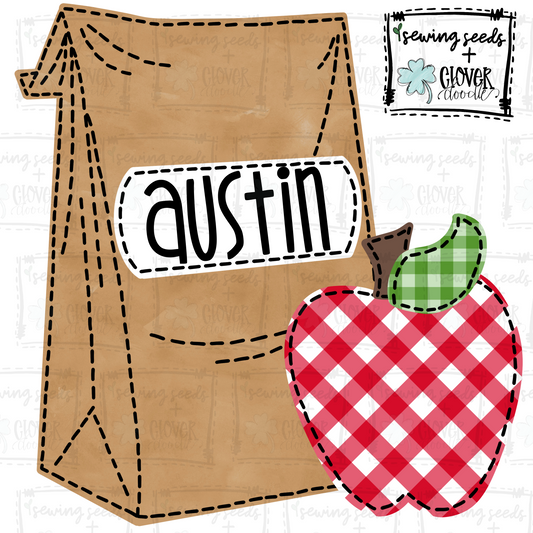 {School Sack Lunch With Nameplate and Apple- Boy} SS+CD