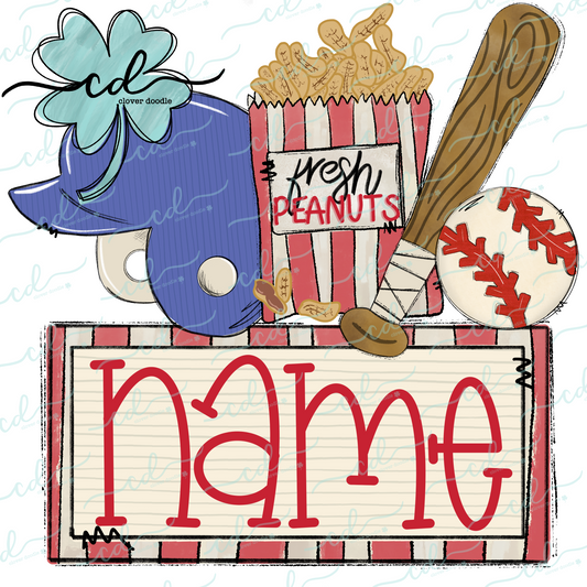 {Baseball Game Day Collage- Blue Helmet w/Peanuts}  CD