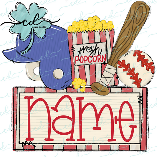 {Baseball Game Day Collage- Blue Helmet w/Popcorn}  CD