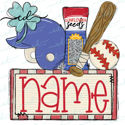 {Baseball Game Day Collage- Blue Helmet w/Sunflower Seeds}  CD