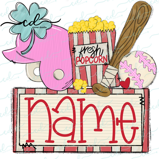 {Baseball Game Day Collage- Pink Helmet w/Popcorn}  CD