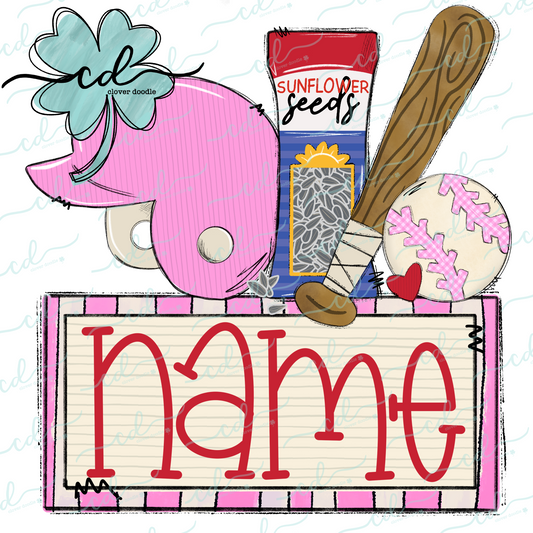 {Baseball Game Day Collage- Pink Helmet w/Sunflower Seeds}  CD