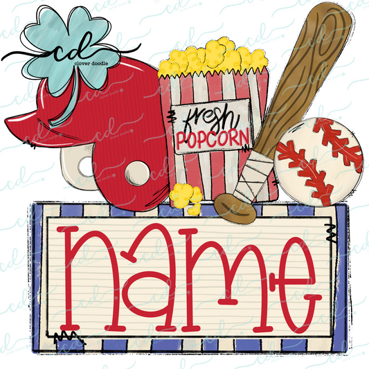 {Baseball Game Day Collage- Red Helmet w/Popcorn}  CD