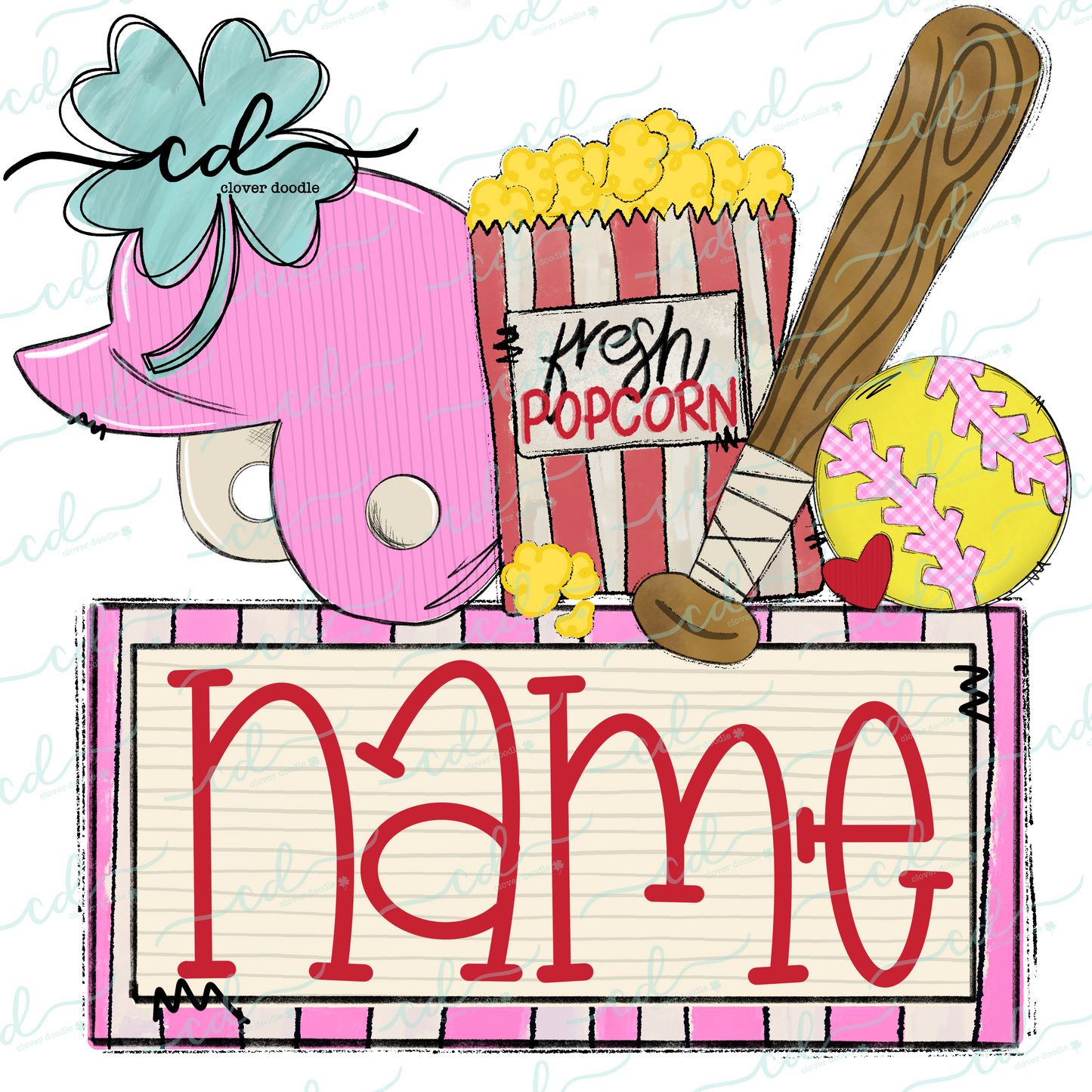 {Softball Game Day Collage- Pink Helmet w/Popcorn}  CD