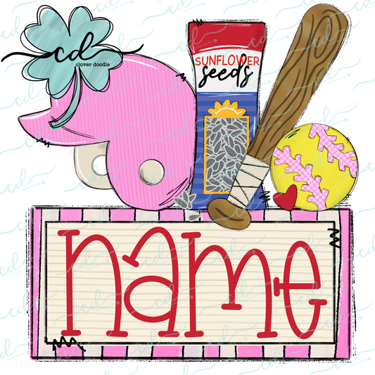 {Softball Game Day Collage- Pink Helmet w/Sunflower Seeds}  CD