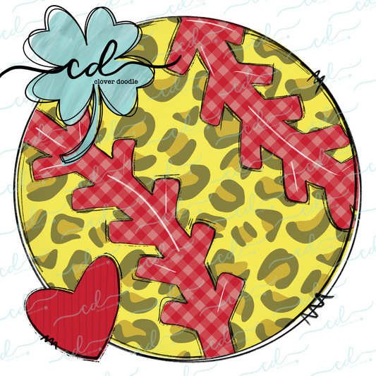 {Softball Leopard Print w/Heart + Red Gingham Laces}  CD