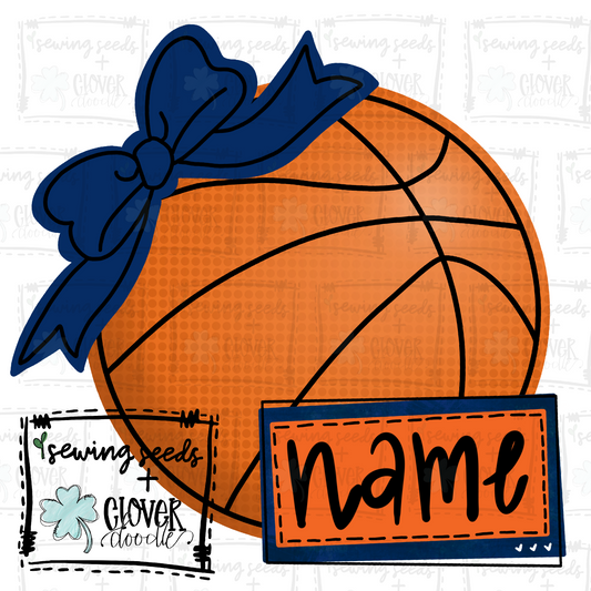 {Basketball- Navy + Orange w/Bow}  SS+CD