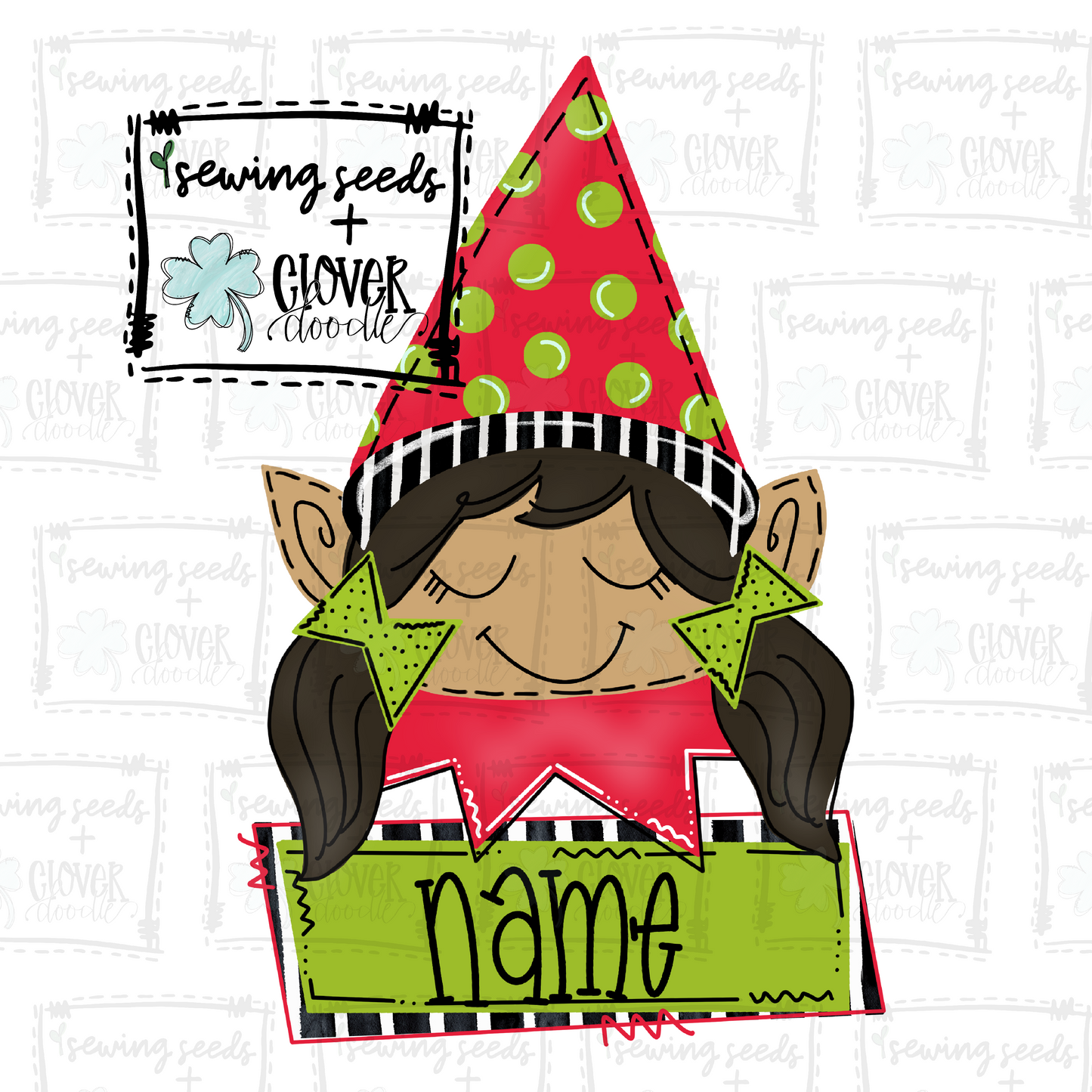 {Christmas Elf Girl w/ Nameplate Tan} SS+CD