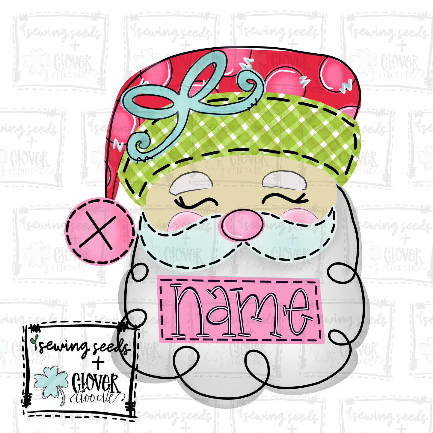 {Christmas Santa Bow White w/ Nameplate} SS+CD