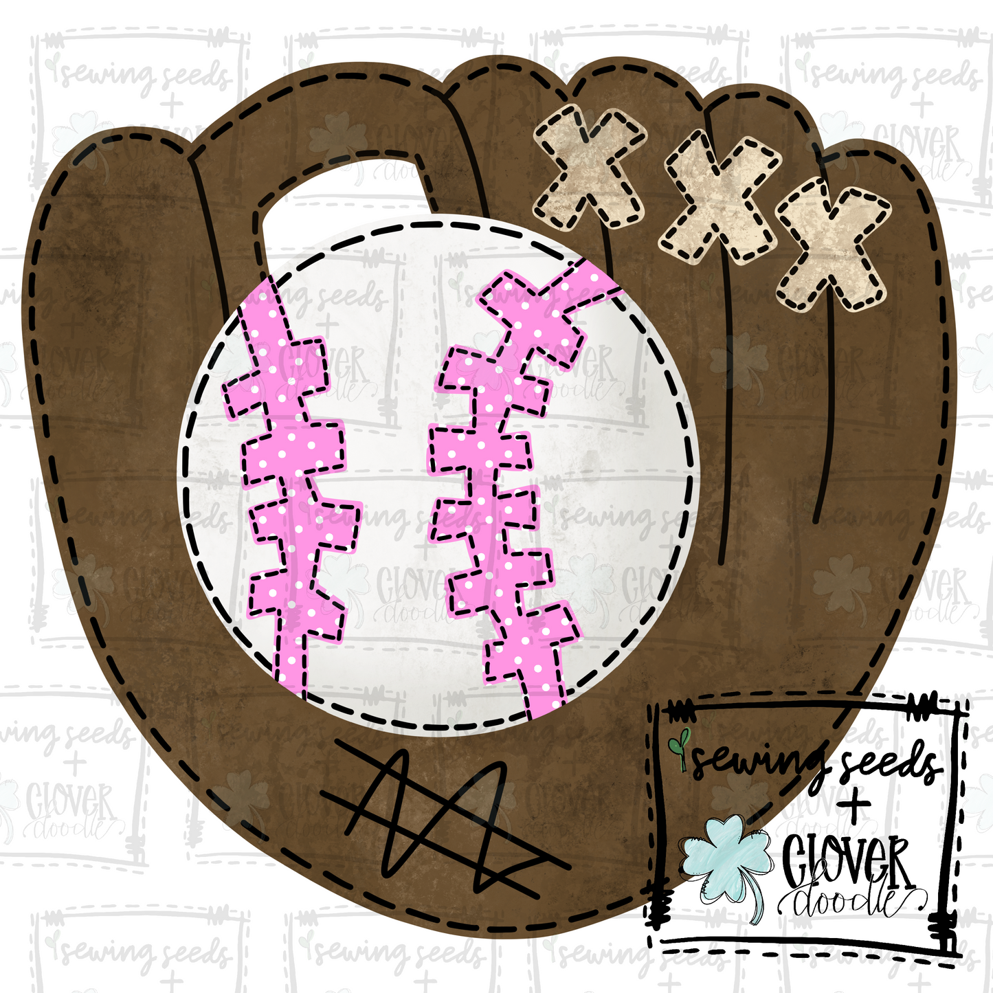 {Baseball w/Glove- Pink Polkadot Laces}  SS+CD