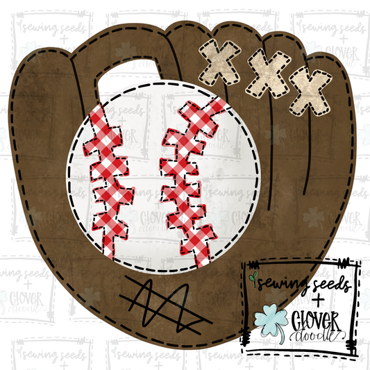 {Baseball w/Glove- Red Gingham Laces}  SS+CD