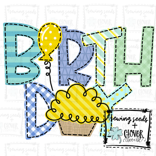 {Boy Birthday Faux Applique Letters} SS+CD