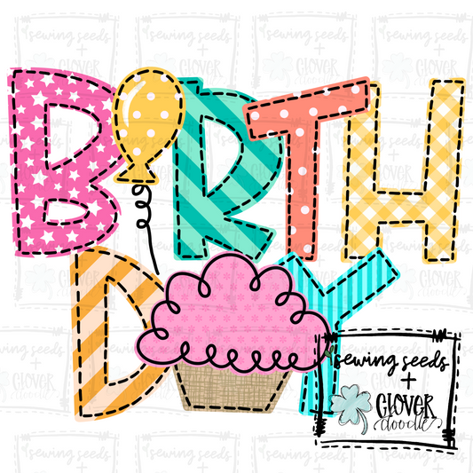 {Girly Birthday Faux Applique Letters} SS+CD