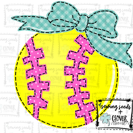 {Softball w/Bow- Pink + Teal}  SS+CD