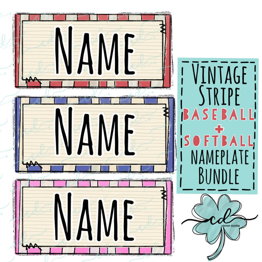 {Baseball + Softball Vintage Stripe Nameplate Bundle- Individually Saved Files!}  CD